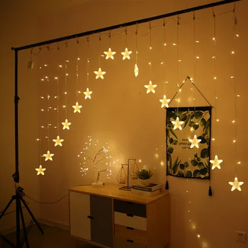 18 Žvaigždės LED Užuolaidų String Žibintai 8 Režimai Lango Užuolaidėlė Girliandą šviesos Kalėdų Vestuves Naujųjų Metų Dekoracija Styginių Šviesos