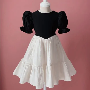 2020 metų vasaros derliaus sluoksniuotos rankovėmis baby girl dress medvilnės vaikai vaikai susiuvimo princesė suknelė