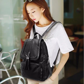 2020 Moterų natūralios odos kuprinė Mokyklos maišą klasikinis juodas vandeniui kelionės multi-funkcija Pečių maišą