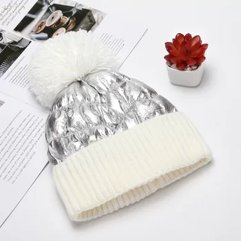 2021 Žiemos Skrybėlės Moterims Storio Bling Megzti Beanies Skrybėlę Merginos Rudenį Moterų Pūkų Kamuoliuką Rausvos, Baltos Kepurės Šilčiau Variklio Dangčio Atsitiktinis Bžūp