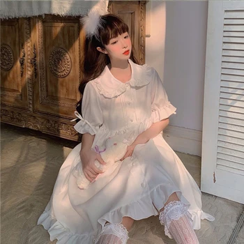 Balta Lolita Kasdien Suknelė Paaugliams Retro Vintage Gotikos Viktorijos Japonų Stiliaus Mokyklos Studentas Raukiniai Saldus Mergaitė Princesė