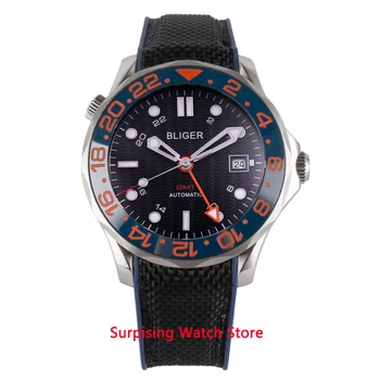 Bliger 41mm Mechaninė Automatinė Mens Watch GMT Judėjimas Prabanga Švytinčios Vandeniui Kalendorius Laikrodis Safyro Stiklas Laikrodis Vyrams