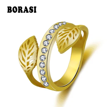 BORASI Mados Aukso Spalvos Moteriška Medžio Šaką Piršto Žiedas Crystal Lapų Žiedai Moterims Mergina Vestuvių Žiedai Sąnario Piršto Papuošalai
