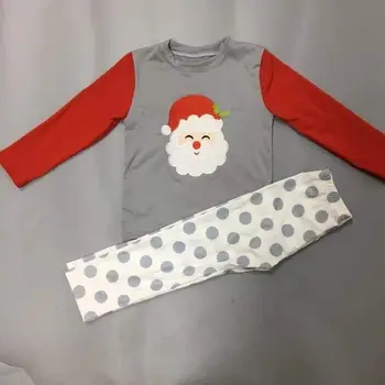 Boutique Komplektus Kalėdų Santa Išsiuvinėti Polka Dot Modelis Legging Kelnes Mergina Drabužių Nustatyti 06
