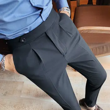 Britų Verslo Atsitiktinis Slim Kelnės Versija Vientisos Spalvos Mados Tiesios Kelnės Šviesiai Pilka Asmenybė Diržo Mens Suknelė Kelnės