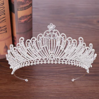 Crystal Crown Tiara Vestuvių Plaukų Aksesuarai Kristalų Tiara Bridal Crown Sidabro Spalvos Vinjetė Prabangus Perlų Tiara Diadem