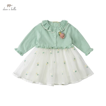 DBJ16969-1 dave bella pavasario baby girl ' s cute gėlių siuvinėjimas suknelė vaikų mados šalis suknelė vaikams kūdikiams lolita drabužiai