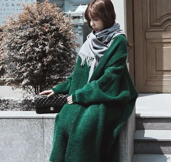 Elegantiškas Prarasti Moterų Atidaryti Dygsnio Ponios Megztinis Storas Šiltas Negabaritinių Susagstomų Megztinių 2020 M. Rudens Žiemos Midi Kailis