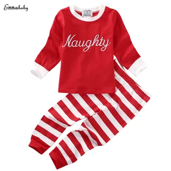 Emmababy Kalėdų naktiniai marškiniai, pižamos Kūdikiams, Kūdikių Berniukų, Mergaičių Dryžuota Juostele Viršuje Kelnės Pižama Komplektus 1-6T