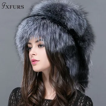 FXFURS 2020 nauja, Moterų žiemos kailių bžūp nekilnojamojo fox/meškėnas kailio kepurę su kailiu uodegos naujas mados rusijos ausies raštas moterų prekės skrybėlę