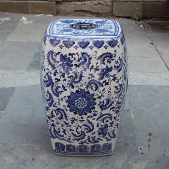 Jingdezhen patalpų Senovinių namų būgno porceliano sodo kėdžių, Įstiklintas rankomis dažyti mėlynos ir baltos apvalios taburetės keramikos kinija
