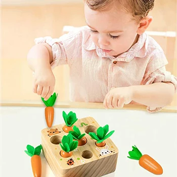 Karšto Mediniai Montessori Žaislai mažiems Vaikams Švietimo Žaislai Formos Rūšiavimo Atitikimo Puzzle Morkų Derliaus Žaidimas, Žaislai Berniukas DO2