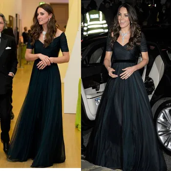 Kate Middleton Garsenybių Suknelės Tamsiai Mėlyna linija Šifono Oficialų Suknelė Su trumpomis Rankovėmis, Elegantiškas, Grindų Ilgio вечерние платья