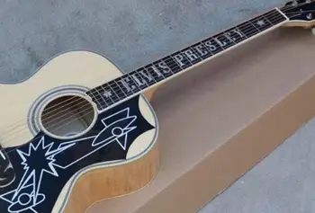 Kinija gitara gamyklos užsakymą naujų J200 natūralios spalvos akustine gitara Elvis fingerboard sandėlyje 11