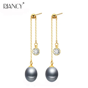 Klasikinis originali Natūralių gėlavandenių perlų ilgi auskarai aukštos kokybės, 925 sterlingas sidabro, perlo auskaru mergina mados perlų papuošalai
