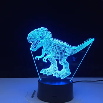 LED 3D Naktį Šviesos apšvietimas Dinozaurai 3D Vaizdo Lempa Optinė Iliuzija Vaikai Lentelė Apšvietimo 7 Spalva Keičiasi 3D Šviesos Armatūra