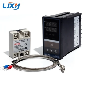 LJXH Dual Digital PID Temperatūros Valdiklį Nustatykite REX-C400 + 25DA/40DA/75DA Solid State Relay + 1m M6 Sriegiu K, Termopora