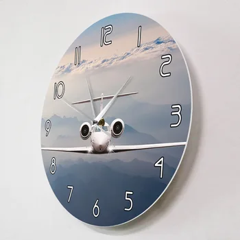 Lėktuvų Skristi Virš Debesų Šiuolaikinės Dekoratyvinės Sienų Laikrodis Alpių Kalnų Saulėlydžio Orlaivių Reaktyvinių Lėktuvų Kabinos Aviacijos Sieninis Laikrodis