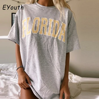 Mados Moterų marškinėliai Atsitiktinis Floridos Laiškas Spausdinti Moterų Viršūnių Trumpas Rankovės marškinėliai Streetwear Prarasti Tees Vasaros moteriškų Rūbų