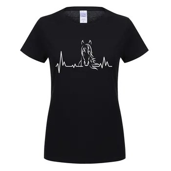 Moterų Mergina širdies Plakimas Arklių T Shirts Vasaros Stiliaus trumpomis Rankovėmis Medvilnės Mielas Jojimo Arklys Moteris marškinėliai Moteriška Tee Viršūnes OT-606