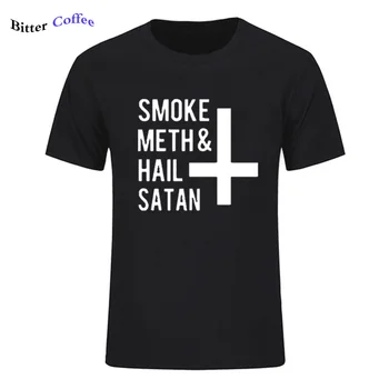NAUJAS Spausdinti Dūmų Meth ir Kruša Šėtonas apverstas Kryžius Juokinga T Medvilnės Marškinėliai trumpomis Rankovėmis T-shirt Plius Dydis Mados Viršūnes marškinėlius