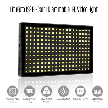 Nešiojamų Bi-Color LED Vaizdo selfie studija fotoaparato Šviesos nuotrauka su OLED Ekranas 3200K-5600K CRI 97+ 16W Lempos apšvietimo Fotografija