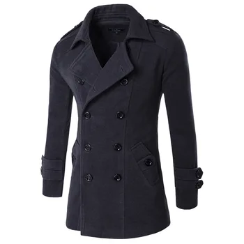 Paltas vyrų 2019 vientisos spalvos ženklelis apdailos mens paltas Atsitiktinis dvieiliai žiemos paltai Juoda, šviesiai pilka, tamsiai pilka