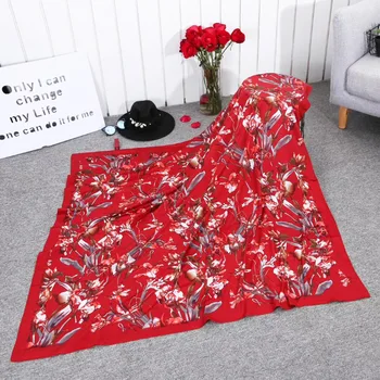 Raudona Šilko Skara Moterų Hijab Prabangos Prekės Gėlių Dizaineris Ruoželiniu Aikštėje Šalikai Mados Wrap Didelės Skaros&Stoles 130*130cm Naujas