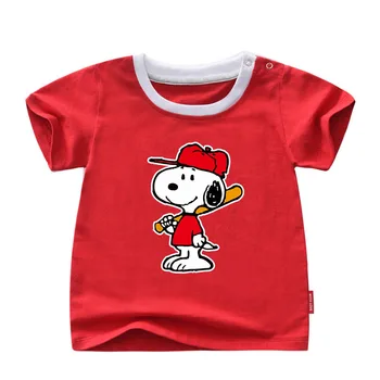 Snoopy nauja vaikų trumparankoviai marškinėliai grynos medvilnės artimųjų-vaikų puse rankovėmis mados kvėpuojantis vaikų drabužiai
