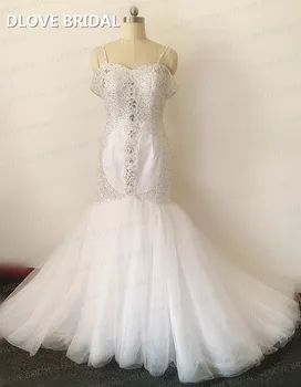 Spagečiai Dirželiai Undinė Vestuvių Suknelė Aukštos Kokybės Puošnios Nuotakos Suknelė Gamyklos Realios Foto Nauja