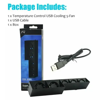Už PS4 konsolės šaldytuvas aušinimo ventiliatorius PS4 išorinį USB, 5-ventiliatorius, Temperatūros kontrolės Playstation 4 konsolės