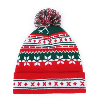Vyrų, Moterų Kalėdų Snaigės Dryžuotas Spausdinti Vilnos Kamuolys Megzti Beanie Skrybėlių Rudens Žiemos Naujos Kepurės