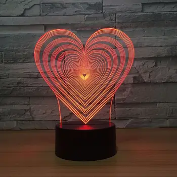 Širdies Formos LED 3D Vaizdo Nakties Šviesa 7 Spalvų Keitimas Kūdikio Miegamojo šviesos diodų (Led) Naktį Lempos Akrilo Dekoro Lašas Laivybos
