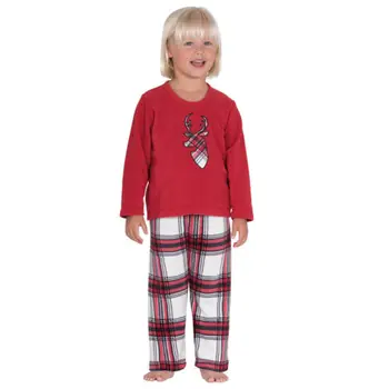 Žiemos Šiltas Šeimos Atitikimo Kalėdų Pižama Nustatyti Moterų, Kūdikių, Vaikų Apačios, Dryžuotas Elnias Spausdinimo Topai Marškinėliai Sleepwear