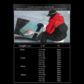 ŽUVŲ KARALIUS 20pcs 80/120/140/160mm Žiemos Ledo meškere Viršų Skyriuje C. W 0.8-1.4 g Mini Žvejybos Polių Nešiojamų Žvejybos Reikmenys